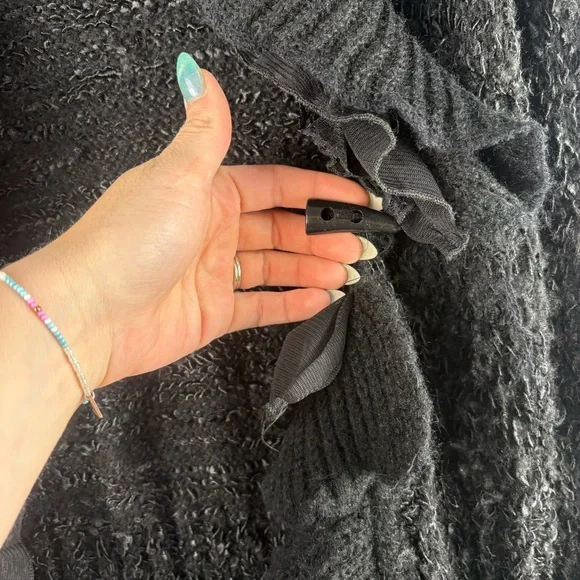 Pretty Angel Y2K Elegant Black Ruffled Crocheted V-Neck Sweater Dress M Linen - Picture 6 of 7